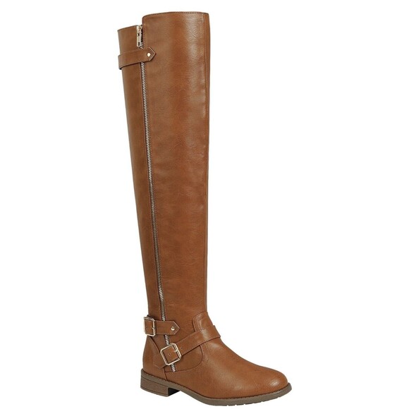 JUSTINA-42 Faux Leather Over Knee Riding Boots Dark Brown Size 6 NIB - Picture 1 of 3
